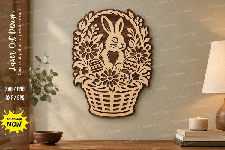 Bunny Basket Laser Cut SVG File, bunny basket svg, rabbit example image 1