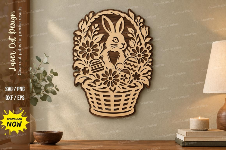 Bunny Basket Laser Cut SVG File, bunny basket svg, rabbit