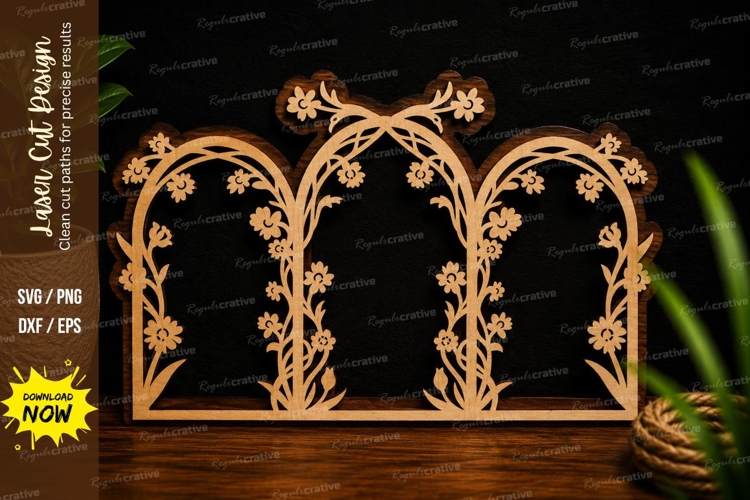 Triple Floral Arch Frame Decorative Laser Cut SVG File flora
