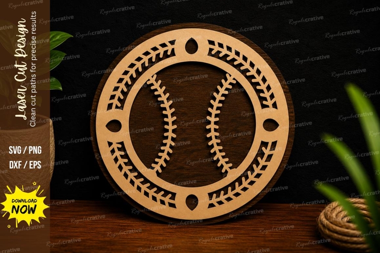 Baseball Round Monogram Frame Laser Cut SVG File baseball