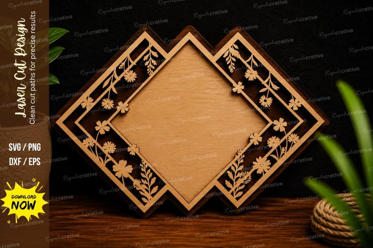 Geometric Floral Diamond Frame Border Laser Cut SVG File