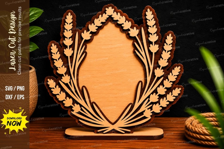 Lavender Floral Frame Decorative Stand Laser Cut SVG File