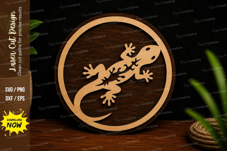 Gecko Lizard Round Nature Decor Laser Cut SVG File gecko