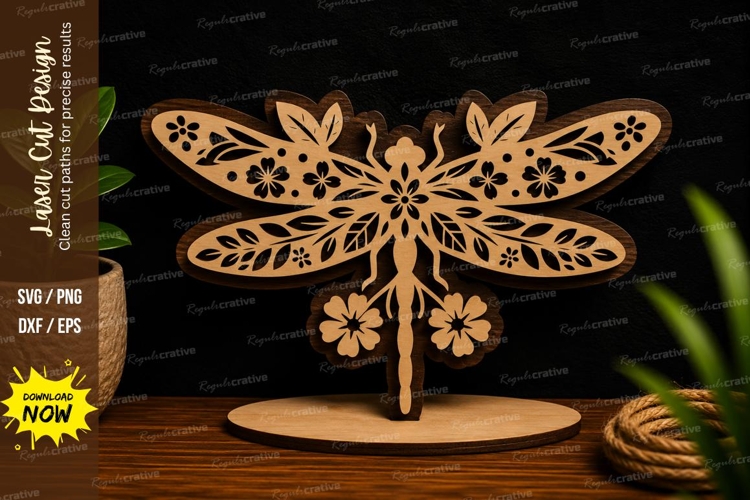 Dragonfly Floral Stand Decorative Laser Cut SVG File