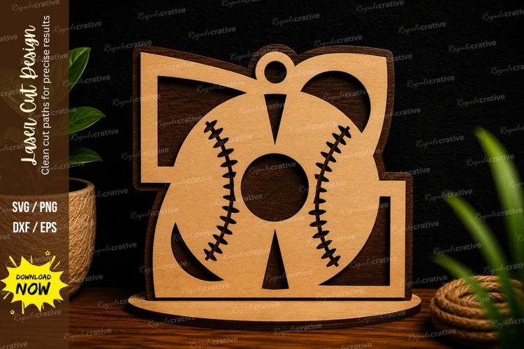 Baseball Monogram Sports Ornament Laser Cut SVG File basebal