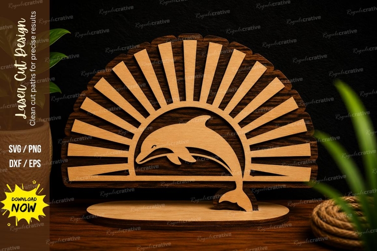Dolphin Sunrise Ocean Decor Laser Cut SVG File dolphin