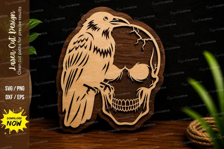 Raven Skull Gothic Halloween Decor Laser Cut SVG File raven