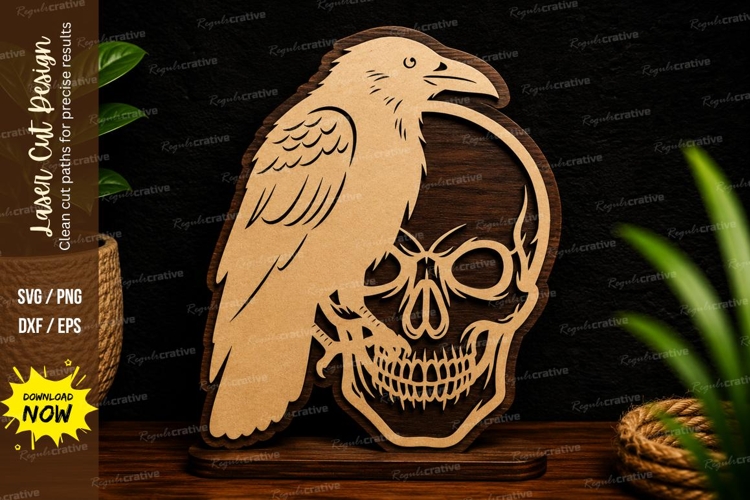Raven And Skull Circle Gothic Laser Cut SVG File raven skull