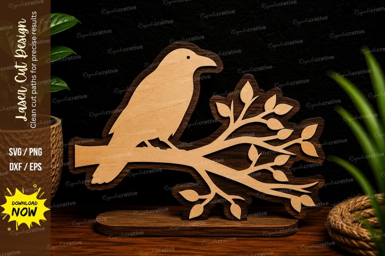 Minimal Bird Branch Nature Decor Laser Cut SVG File minimal