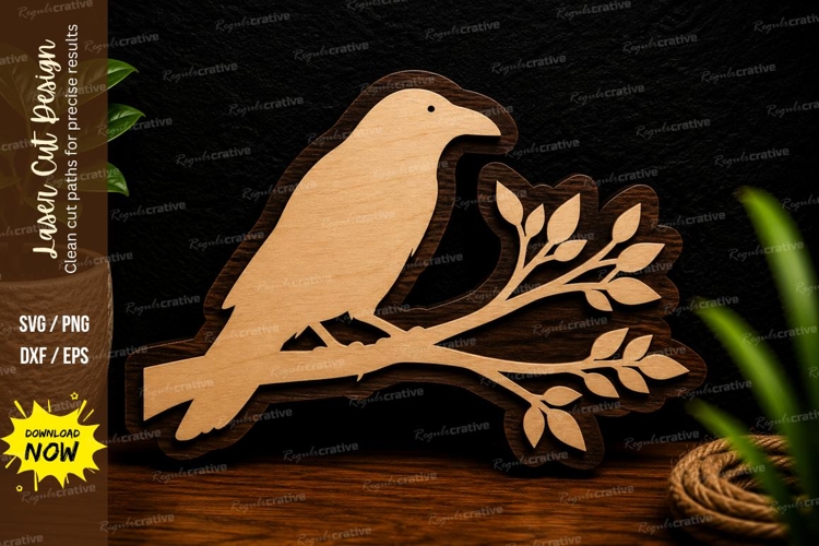 Perched Songbird Branch Ornament Laser Cut SVG File perched