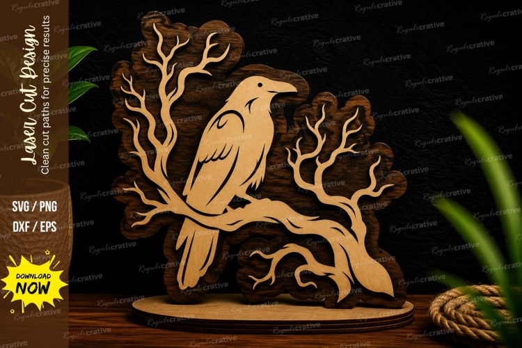 Raven On Twisted Tree Gothic Laser Cut SVG File raven tree