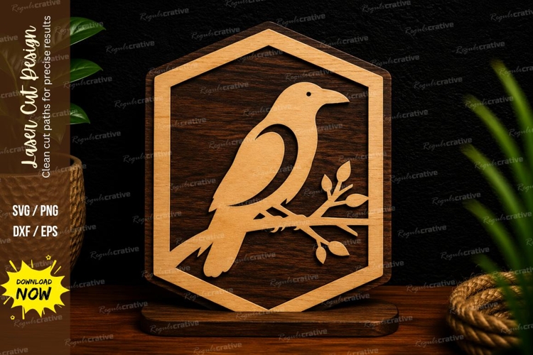 Hexagon Frame Bird Branch Laser Cut SVG File hexagon bird