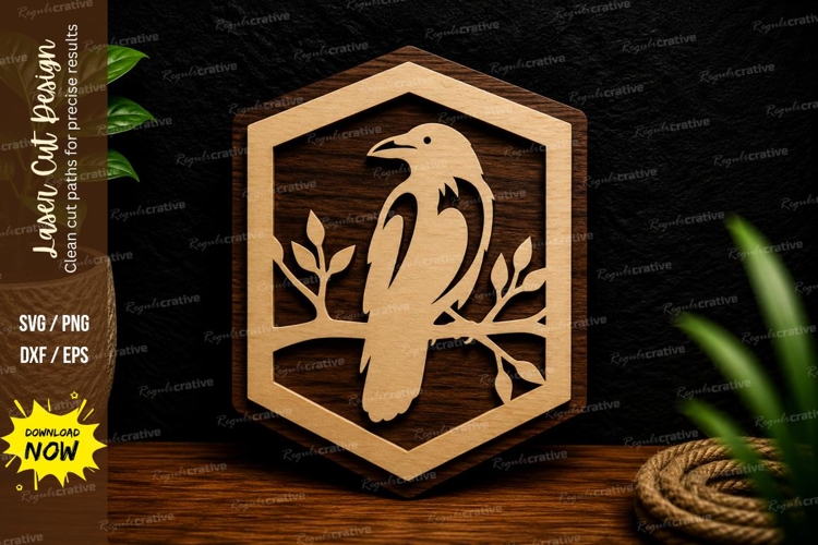 Bird In Hexagon Nature Frame Laser Cut SVG File bird hexagon