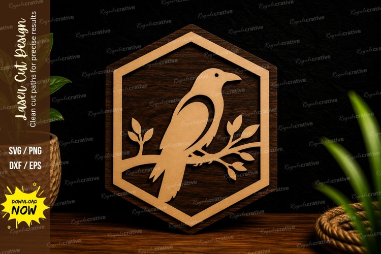 Hexagon Bird Branch Nature Frame Laser Cut SVG File bird