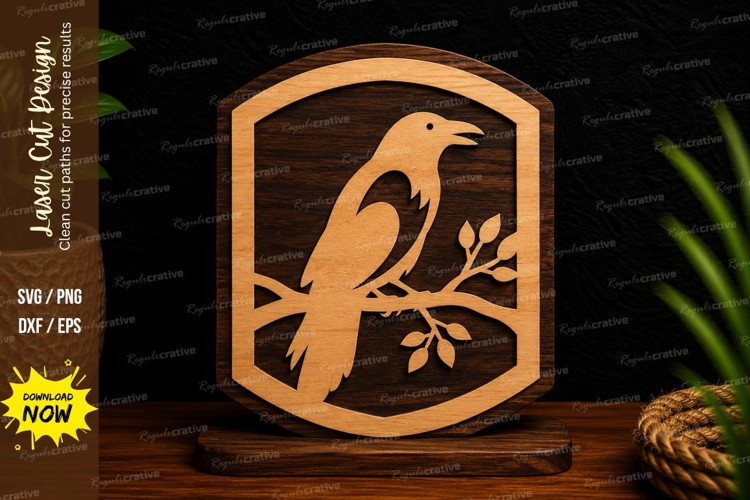 Perched Bird Window Frame Decor Laser Cut SVG File perched