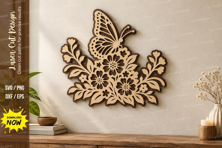 Butterfly Floral Laser Cut SVG File, butterfly floral svg