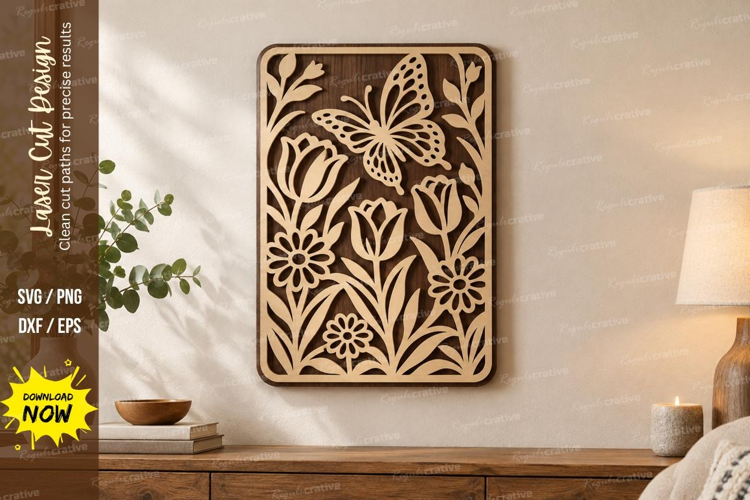 Butterfly Floral Panel Laser Cut SVG File, butterfly panel