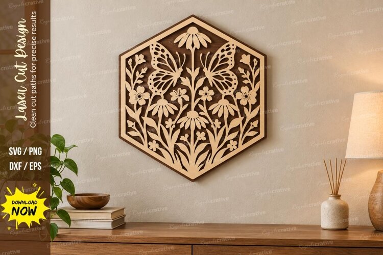 Hexagon Butterfly Laser Cut SVG File, hexagon butterfly svg example image 1