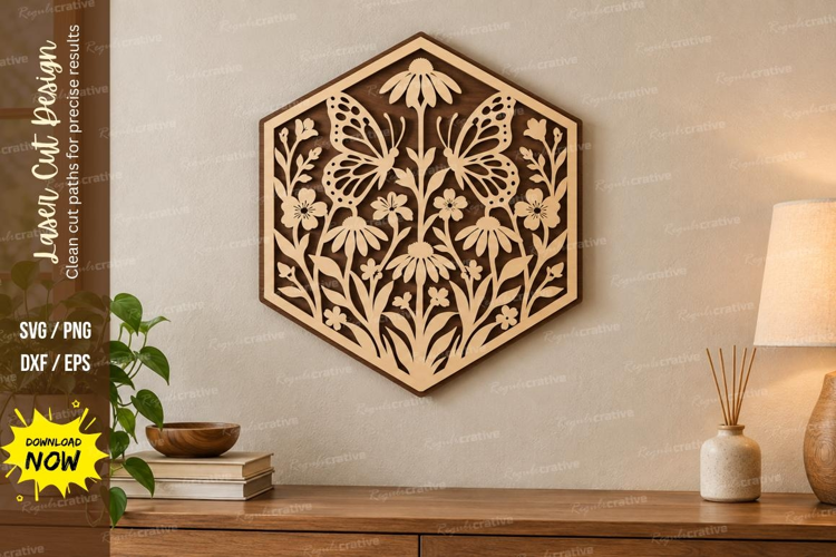 Hexagon Butterfly Laser Cut SVG File, hexagon butterfly svg