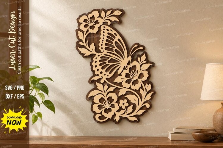 Floral Butterfly Laser Cut SVG File, floral butterfly svg example image 1