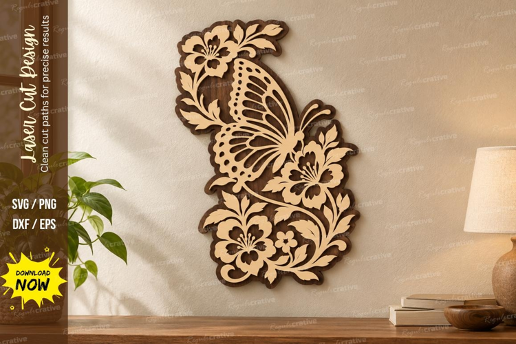 Floral Butterfly Laser Cut SVG File, floral butterfly svg