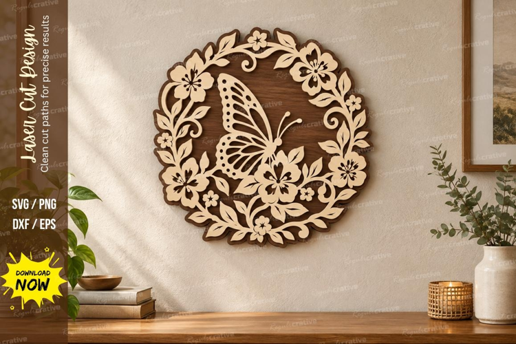 Butterfly Wreath Laser Cut SVG File, butterfly wreath svg