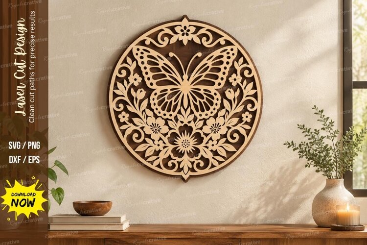 Butterfly Mandala Laser Cut SVG File, butterfly mandala svg example image 1