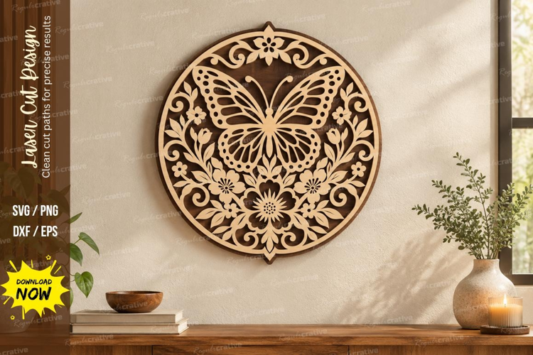 Butterfly Mandala Laser Cut SVG File, butterfly mandala svg