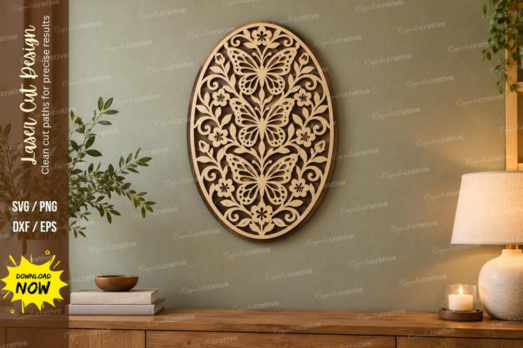 Oval Butterfly Laser Cut SVG File, oval butterfly svg