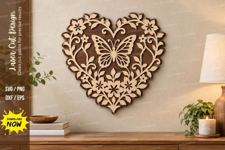 Heart Butterfly Laser Cut SVG File, heart butterfly svg example image 1