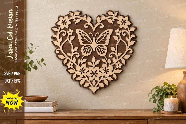 Heart Butterfly Laser Cut SVG File, heart butterfly svg