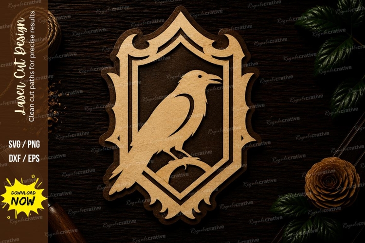 Perched Raven Decorative Frame Laser Cut SVG File perched