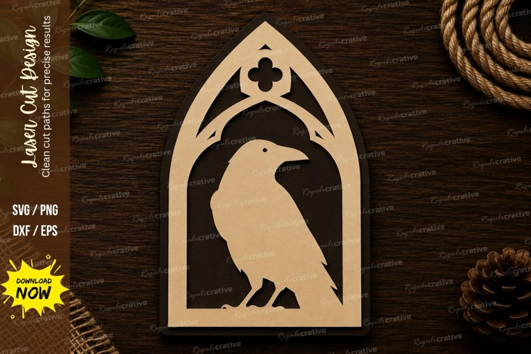 Raven Gothic Arch Window Decor Laser Cut SVG File raven arch
