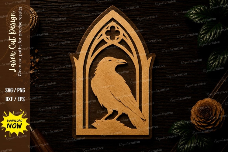 Decorative Raven Arch Frame Laser Cut SVG File decorative