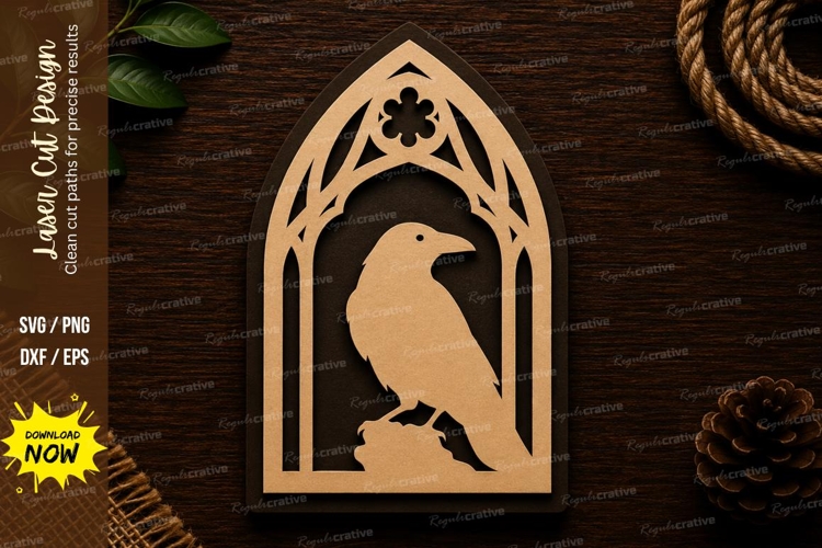 Gothic Raven Arch Window Laser Cut SVG File gothic raven svg