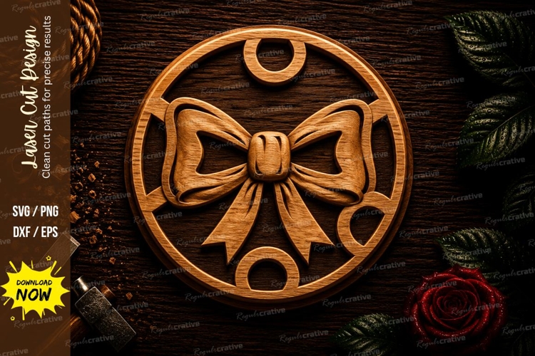 Decorative Bow Circle Ornament Laser Cut SVG File decorative