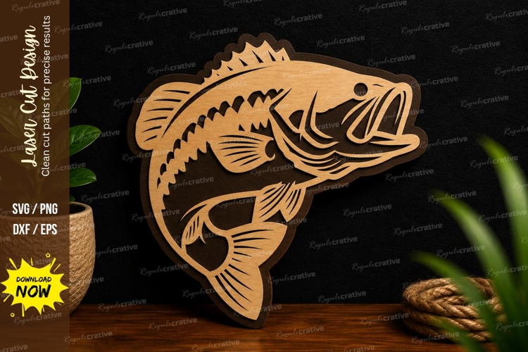 Jumping Bass Fish Wildlife Laser Cut SVG File bass fish svg,
