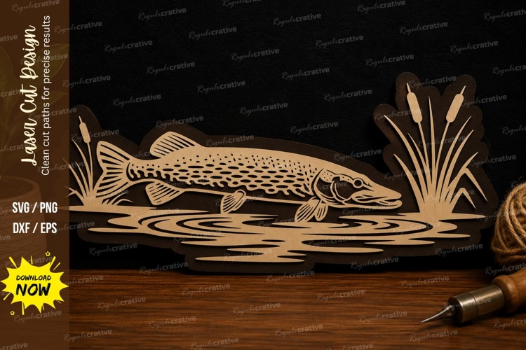 Trout Fish Lake Scene Laser Cut SVG File trout fish svg