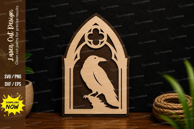 Gothic Raven Arch Window Laser Cut SVG File gothic raven svg