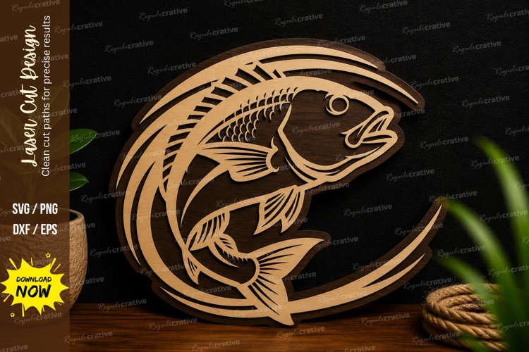 Bass Fish Crescent Moon Decor Laser Cut SVG File bass fish