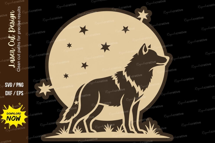 Howling Wolf Moon Scene Laser Cut SVG File howling wolf svg,