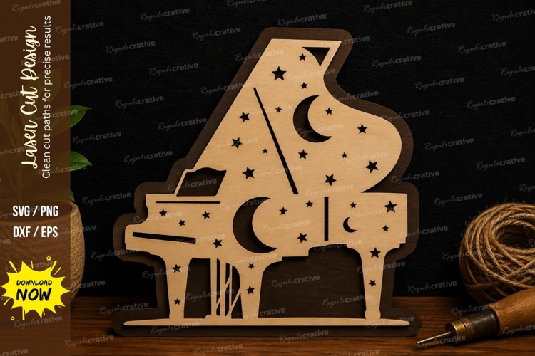 Moonlit Grand Piano Music Decor Laser Cut SVG File