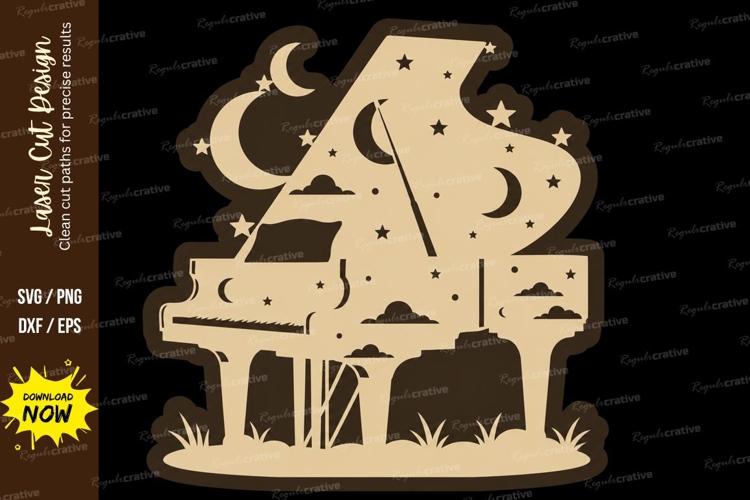 Celestial Piano Moon Scene Laser Cut SVG File