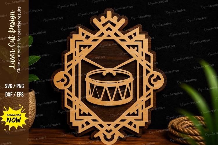 Geometric Drum Frame Laser Cut SVG File geometric drum svg