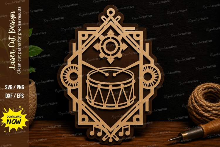 Decorative Drum Mandala Frame Laser Cut SVG File drum mandal