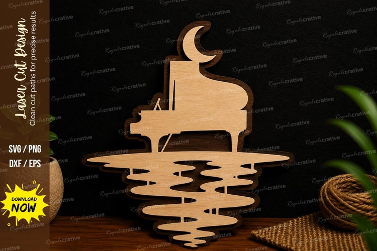 Moonlit Piano Reflection Laser Cut SVG File piano reflection