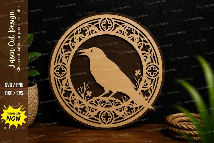 Floral Bird Circle Ornament Laser Cut SVG File Kefloral bird