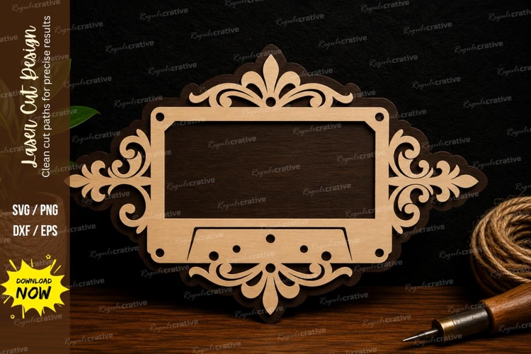 Elegant Decorative Name Frame Laser Cut SVG File decorative
