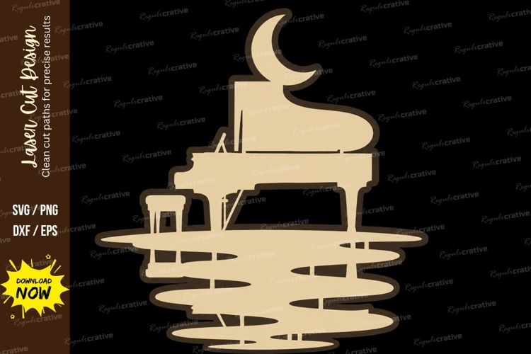 Moonlit Piano Reflection Decor Laser Cut SVG File moonlit
