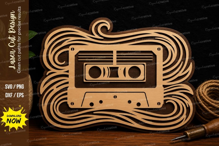 Vintage Cassette Music Frame Laser Cut SVG File cassette